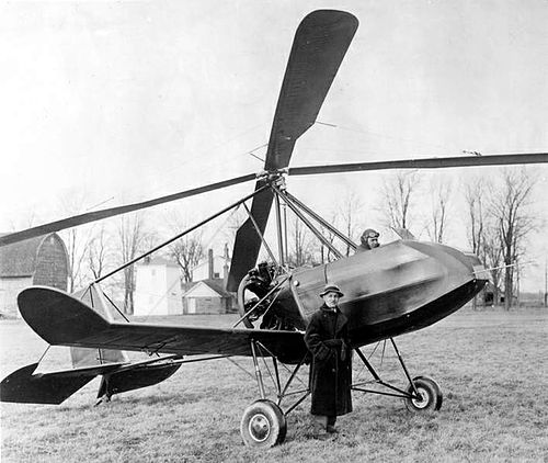 Buhl A-1 Autogiro autogyro with rear push propeller engine designer Etienne Dormoy and pilot James Johnson 1931
